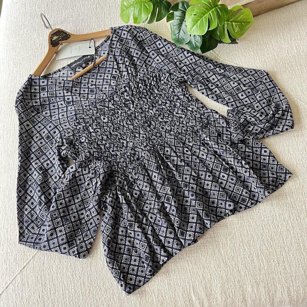 Kendall + Kylie Long Sleeve Smocked Peplum Blouse S